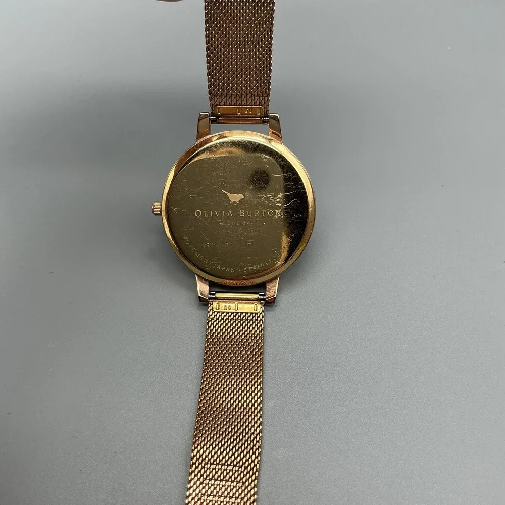OLIVIA BURTON Rose Gold Mesh Bracelet Watch with White Dial